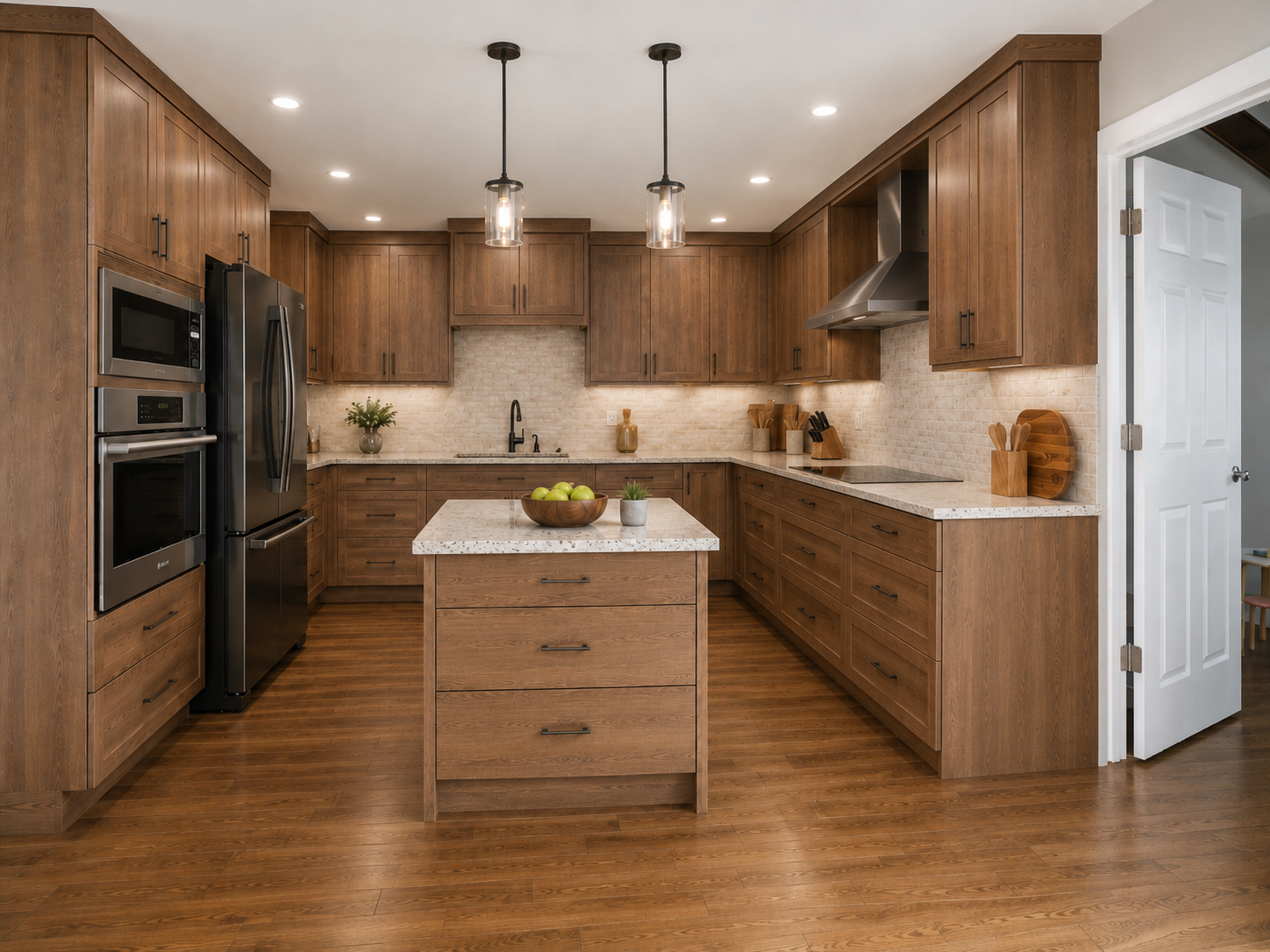 Custom Colorado kitchen with walnut cabinets and quartz island